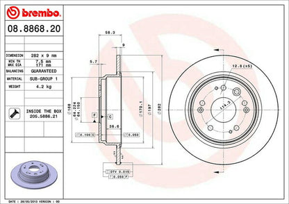 brembo BRAKE DISC ホンダ CR-V RD4 2001/10〜2006/10 リア左右セット 08.8868.20