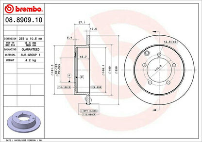 brembo BRAKE DISC ミツビシ ディアマンテワゴン F36W 1997/10〜2001/10 リア左右セット 08.8909.10