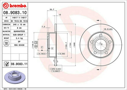 brembo BRAKE DISC AUDI A6セダン(C5) 4BAPRF 1999/09〜2001/11 リア左右セット 08.9083.11