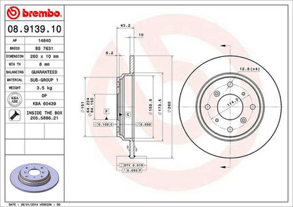 brembo BRAKE DISC ホンダ レジェンド KA2 1985/10〜1988/08 リア左右セット 08.9139.10