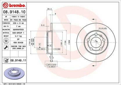 brembo BRAKE DISC VOLKSWAGEN ボーラ 1JAUEF/1JBDEF 2000/12〜2006 リア左右セット 08.9148.11