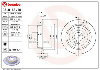 brembo BRAKE DISC MINI R55(クラブマン) ZF16 2010/04〜2010/09 リア左右セット 08.9163.11