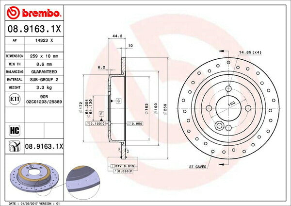 brembo XTRA BRAKE DISC MINI R55(クラブマン) ZG16 2010/10〜2015/11 リア左右セット 08.9163.1X