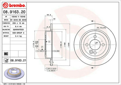 brembo BRAKE DISC MINI R56 SV16 2010/04〜2010/09 リア左右セット 08.9163.21