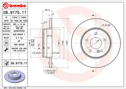 brembo BRAKE DISC MERCEDES BENZ Eクラス W210(ワゴン) 210237 1996/11〜1999/09 リア左右セット 08.9175.11
