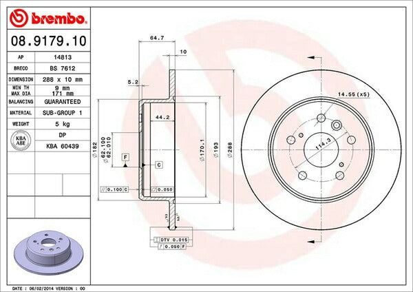 brembo BRAKE DISC トヨタ セプター VCV15/VCV15W 1992/07〜1994/08 リア左右セット 08.9179.10