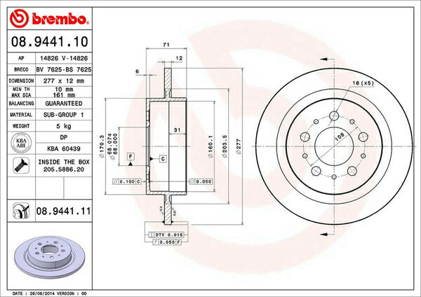 brembo BRAKE DISC VOLVO S90 9B6304/9B6304E 1997〜1998 リア左右セット 08.9441.11