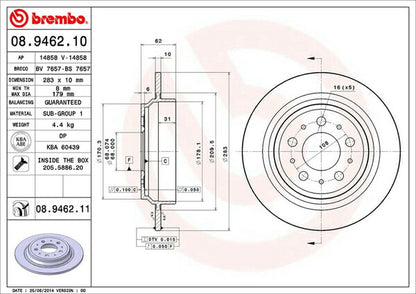 brembo BRAKE DISC VOLVO V70(I) 8B5254AW/8B5244AW 1997/07〜2000/03 リア左右セット 08.9462.11