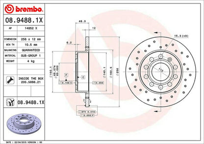 brembo XTRA BRAKE DISC VOLKSWAGEN ゴルフV 1KBLG 2007/02〜2009/03 リア左右セット 08.9488.1X