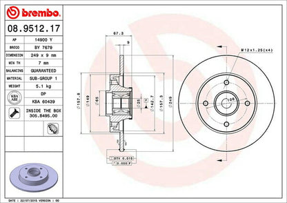brembo BRAKE DISC PEUGEOT 307 3EHNFU/3EHRFN 2002/08〜2008/09 リア左右セット 08.9512.17