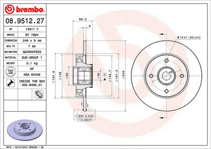 brembo BRAKE DISC PEUGEOT 208 A95F01 2012/11〜2015/10 リア左右セット 08.9512.27