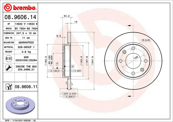 brembo BRAKE DISC PEUGEOT 206 T14/T14M/T1KFW 1999/05〜2007/03 フロント左右セット 08.9606.11