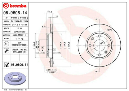 brembo BRAKE DISC PEUGEOT 206 T14/T14M/T1KFW 1999/05〜2007/03 フロント左右セット 08.9606.11