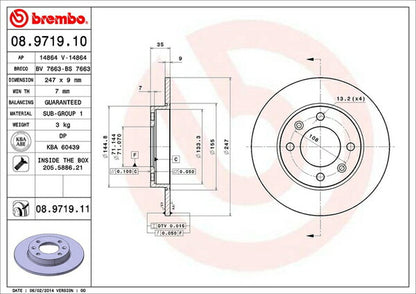 brembo BRAKE DISC PEUGEOT 307 CC M307CC 2003/10〜2009/06 リア左右セット 08.9719.11
