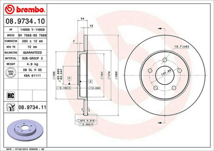 brembo BRAKE DISC JAGUAR Xタイプ J51XA/J51XB/J51WA/J51WB 2004/09〜 リア左右セット 08.9734.11