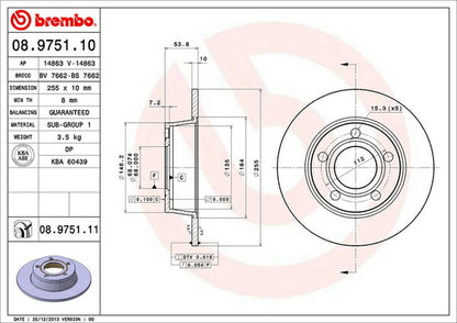 brembo BRAKE DISC AUDI A6アバント(C5) 4BACKF 1997〜1999/08 リア左右セット 08.9751.11