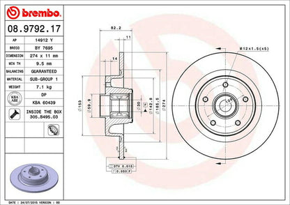 brembo BRAKE DISC RENAULT ラグナ GF4 2003〜 リア左右セット 08.9792.17