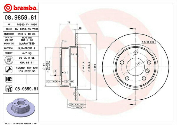 brembo BRAKE DISC BMW Z4 E85/E86 BT22 2003/10〜2006/03 リア左右セット 08.9859.81