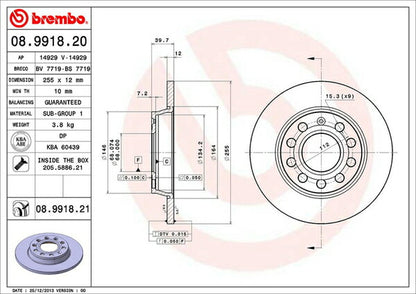 brembo BRAKE DISC AUDI A4(B7) 8EBFB 2006/07〜2008/03 リア左右セット 08.9918.21