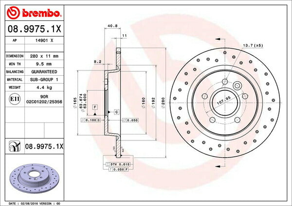 brembo XTRA BRAKE DISC VOLVO S40 MB4204S 2009/03〜2013/01 リア左右セット 08.9975.1X