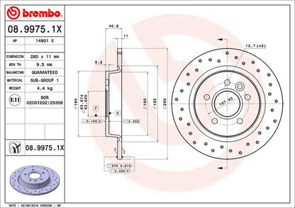 brembo XTRA BRAKE DISC VOLVO S40 MB4204S 2009/03〜2013/01 リア左右セット 08.9975.1X
