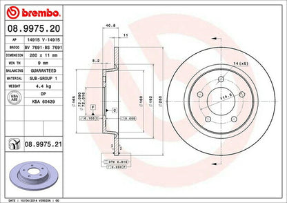 brembo BRAKE DISC マツダ アクセラ/アクセラスポーツ BKEP 2003/10〜2009/06 リア左右セット 08.9975.21