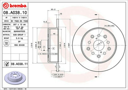 brembo BRAKE DISC トヨタ アリスト JZS160/JZS161 1997/08〜2005/01 リア左右セット 08.A038.10
