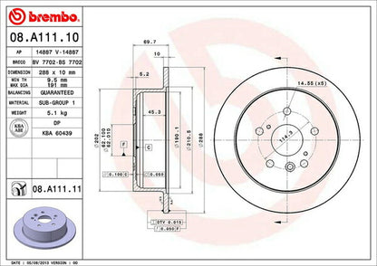 brembo BRAKE DISC トヨタ クルーガーL/クルーガーV MHU28W 2005/03〜2007/05 リア左右セット 08.A111.10