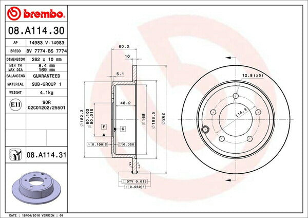 brembo BRAKE DISC JEEP コンパス MK49/MK4924 2012/03〜 リア左右セット 08.A114.31