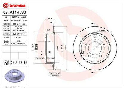 brembo BRAKE DISC JEEP コンパス MK49/MK4924 2012/03〜 リア左右セット 08.A114.31