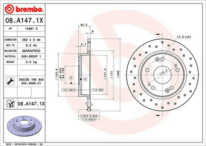 brembo XTRA BRAKE DISC ホンダ シビック FN2 2009/11〜2012/06 リア左右セット 08.A147.1X