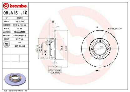brembo BRAKE DISC ダイハツ ミラ L200V 1990/03〜1995/01 フロント左右セット 08.A151.10