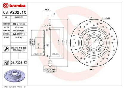 brembo XTRA BRAKE DISC AUDI Q3 8UCHP 2014/08〜2015/05 リア左右セット 08.A202.1X