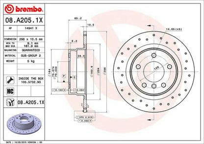 brembo XTRA BRAKE DISC BMW 1シリーズ E87 UF20 2004/09〜2006/01 リア左右セット 08.A205.1X
