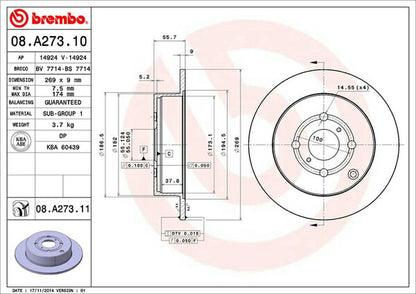 brembo BRAKE DISC トヨタ イスト NCP61 2002/04〜2007/07 リア左右セット 08.A273.10
