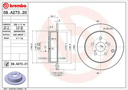 brembo BRAKE DISC トヨタ WiLL VS ZZE128 2001/04〜2004/04 リア左右セット 08.A273.20
