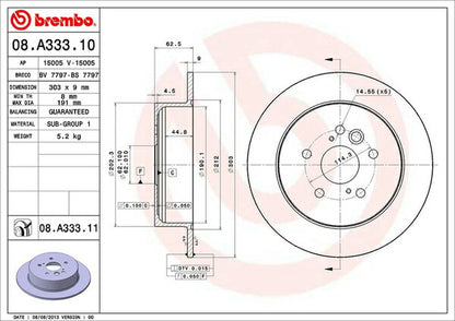 brembo BRAKE DISC トヨタ RAV4 ACA21W/ZCA26W 2000/05〜2005/11 リア左右セット 08.A333.10