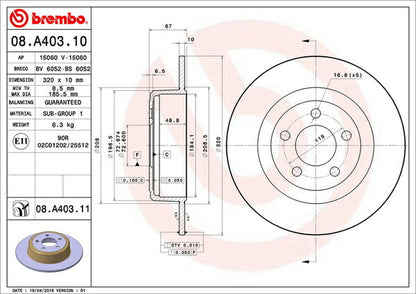 brembo BRAKE DISC CHRYSLER 300 LX36 2012/12〜 リア左右セット 08.A403.11