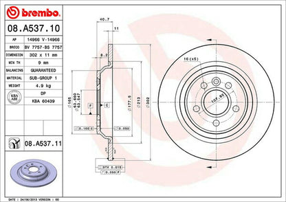 brembo BRAKE DISC VOLVO V70(III) BB5254W 2007/11〜2011/01 リア左右セット 08.A537.11