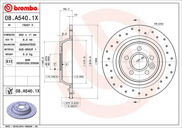 brembo XTRA BRAKE DISC LAND ROVER レンジローバー イヴォーク LV2A 2012/03〜2015/09 リア左右セット 08.A540.1X