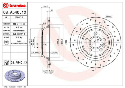 brembo XTRA BRAKE DISC LAND ROVER レンジローバー イヴォーク LV2A 2012/03〜2015/09 リア左右セット 08.A540.1X