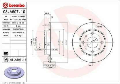 brembo BRAKE DISC SMART ForFour 454034 2004〜2007 リア左右セット 08.A607.11