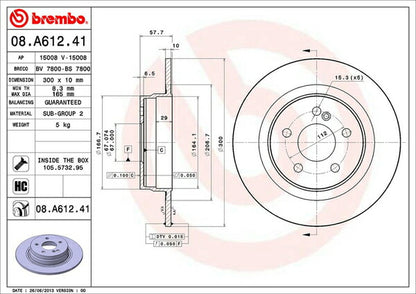 brembo BRAKE DISC MERCEDES BENZ Eクラス C207(クーペ) 207336 2013/08〜2014/06 リア左右セット 08.A612.41
