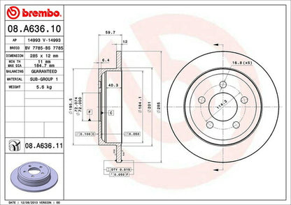brembo BRAKE DISC JEEP チェロキー KJ37 2003〜2008 リア左右セット 08.A636.11