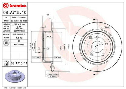 brembo BRAKE DISC ニッサン デュアリス J10/NJ10 2010/06〜 リア左右セット 08.A715.11
