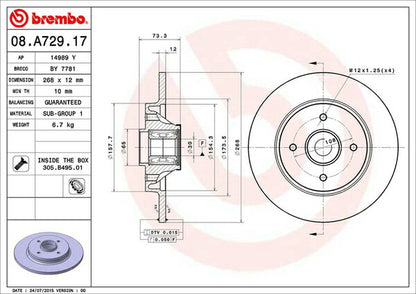brembo BRAKE DISC CITROEN DS4 B7C5G01 2015/06〜 リア左右セット 08.A729.17
