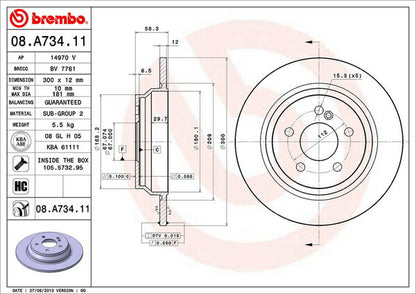 brembo BRAKE DISC MERCEDES BENZ Sクラス W221 221171 2005/10〜2011/07 リア左右セット 08.A734.11