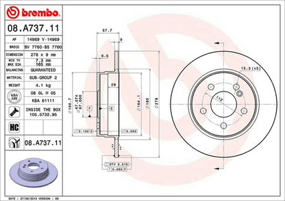 brembo BRAKE DISC MERCEDES BENZ Cクラス W204(クーペ) 204349 2011/10〜 リア左右セット 08.A737.11