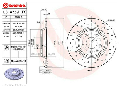 brembo XTRA BRAKE DISC AUDI Q5 8RCALF 2010/12〜2011/06 リア左右セット 08.A759.1X