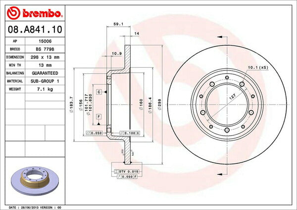 brembo BRAKE DISC LAND ROVER ディフェンダー 110/130 LD25 1987〜 リア左右セット 08.A841.10